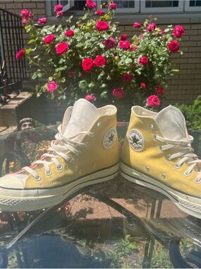 Converse 1/3 Yellow 1/3 Pink 1/3 White High I Top Sneakers sz 8.5